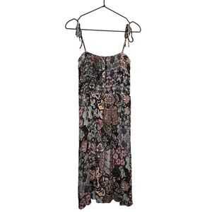 Loft Boho Crinkle Tank Midi Smocked Tie Shoulder‎ Dress SP Petite Multicolor